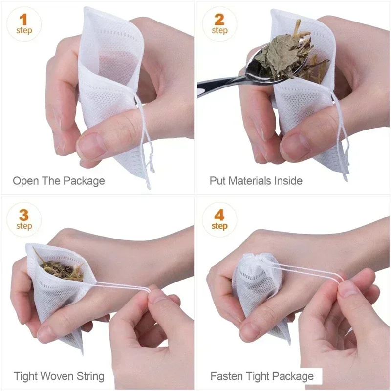 100Pcs/bag Disposable Teabags Non-woven Fabric Tea Filter Bags for Spice Tea with Draw String Filter Paper for Herb Loose Tea