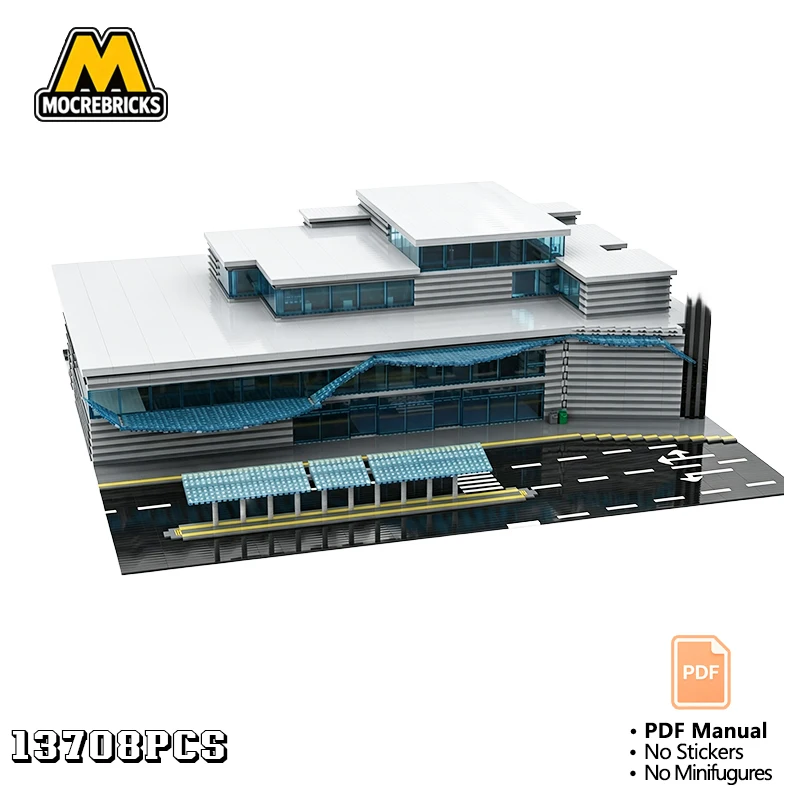 MOC Large Modern City Train Station Building Blocks Modular Railway Station Architecture Street View Bricks Toys Birthday Gift