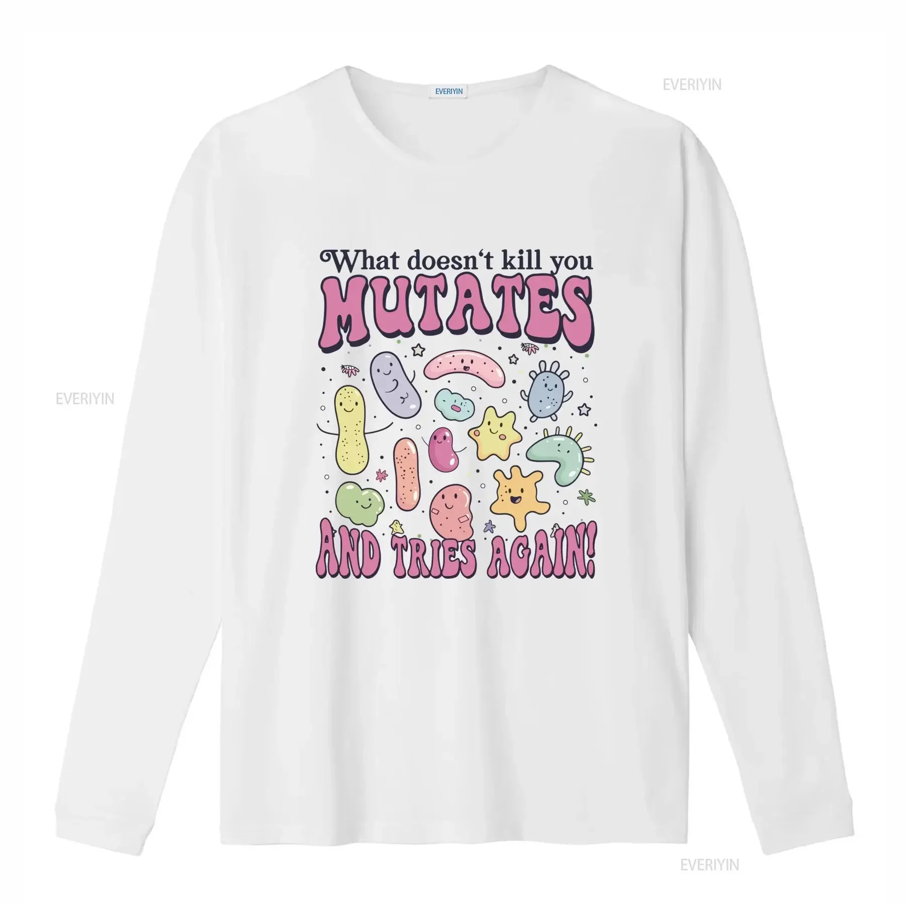 Funny Cute Cartoon Microbiology Bacteria Mutate Slogan Print Casual T Shirt vintage Washed Versatile homme Slightly