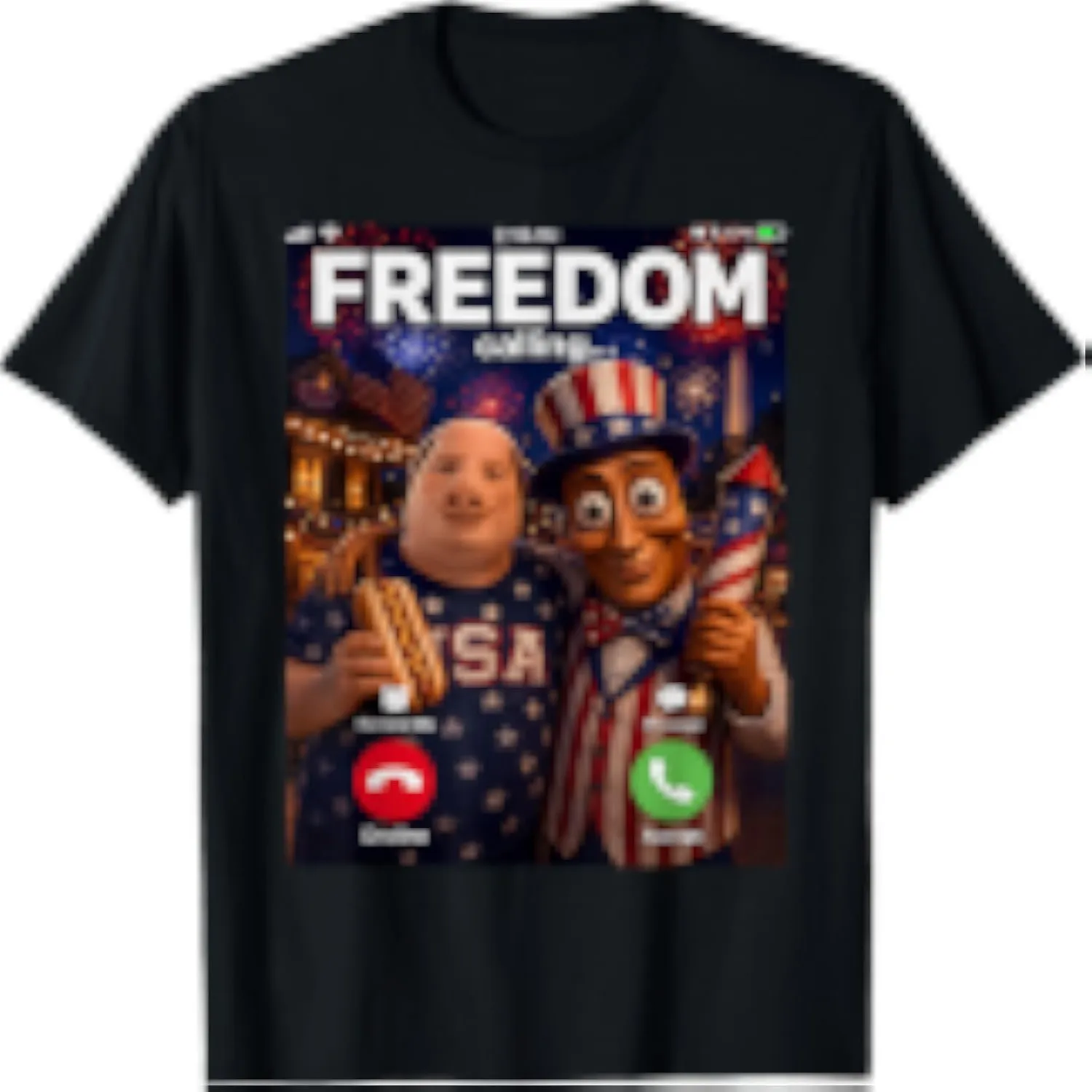 Freedom Calling Tung Tung Tung Sahur John Pork Meme 4th July T-Shirt