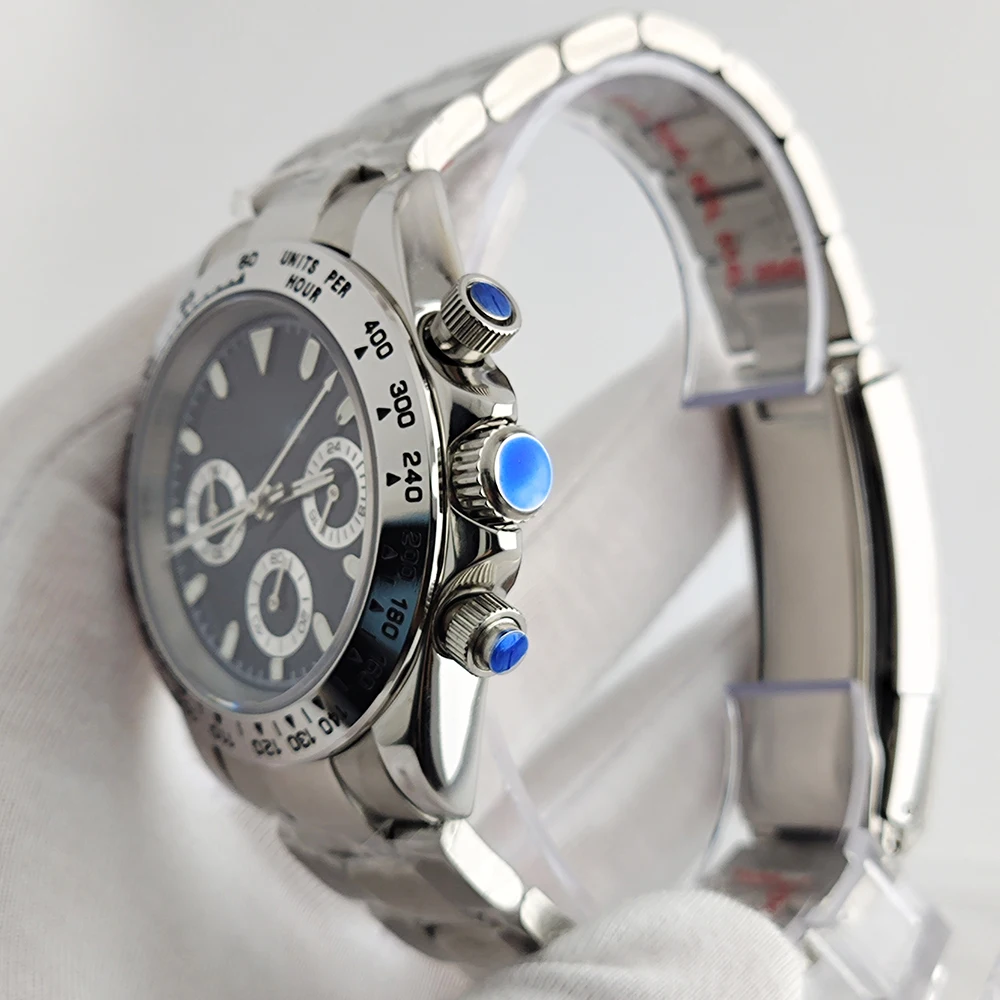 Customized 39mm Business Quartz Watch Men's Timing Sapphire Glass VK63 Movement Green Luminous Watch