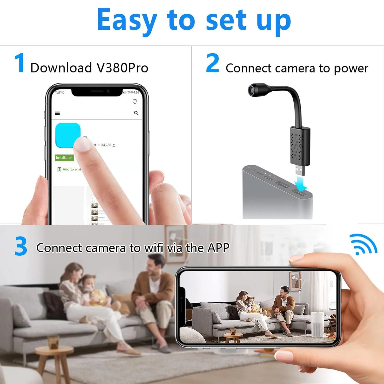 USB Mini WiFi Wireless Camera Mini Security Camera 1080P Accurate Color Reproduction Supports Local and Cloud Storage for Home view 4