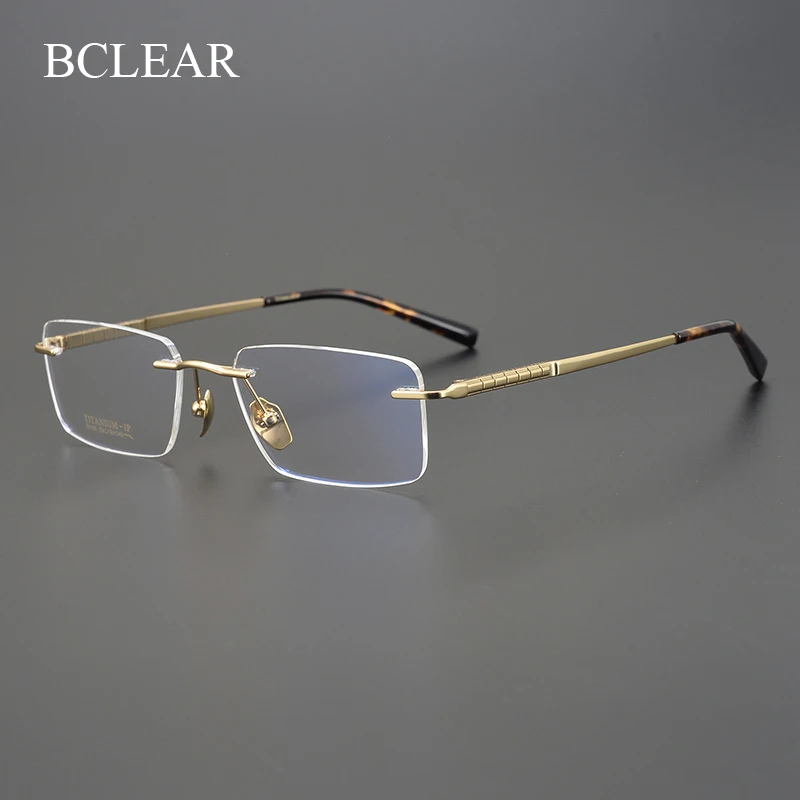 

BCLEAR Titanium Rimless Glasses Frame Men Myopia Prescription Eyeglasses Frames Luxurious Design Fashion Brand Square Spectacles