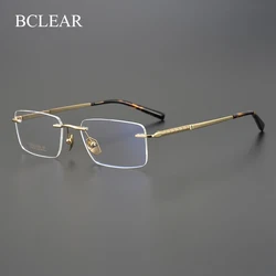 BCLEAR Titanium Rimless Glasses Frame Men Myopia Prescription Eyeglasses Frames Luxurious Design Fashion Brand Square Spectacles