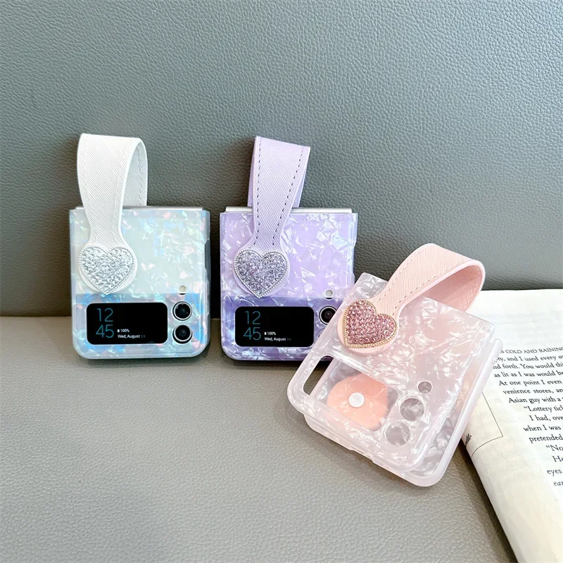 เคสโทรศัพท์กรอบสายคล้องหัวใจสำหรับ Samsung Galaxy Z flip 6 5 4 3ฝาหลังป้องกันสำหรับ ZFlip4 ZFlip5 ZFlip6เคส