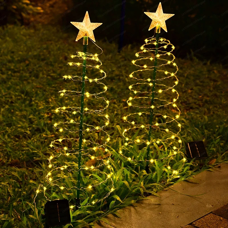 Christmas tree solar copper wire led star outdoor waterproof wrought iron villa courtyard decoration lawn