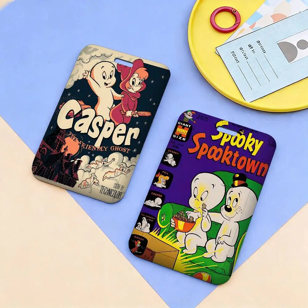 Classic Children Animation C-Casper 1 Pcs Sliding ID Badge Holder with Clear Window ID Card Protector for Office School Staff