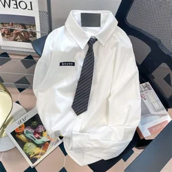 Korean Version Simplicity Leisure Design Sense Commuting Lovers Occupation Loose Fitting Long Sleeved Men's Shirts Summer 2024