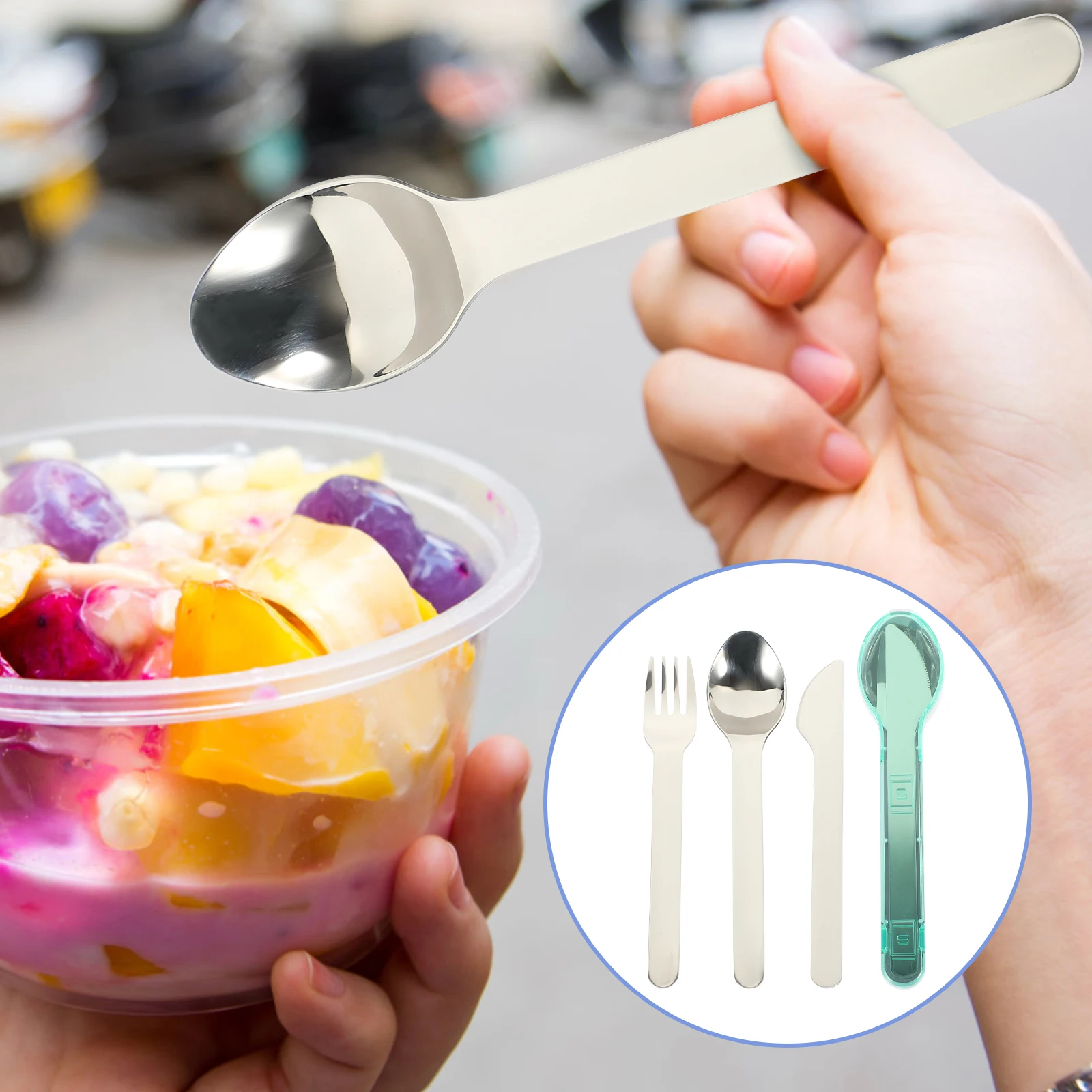 

Spoon Cutlery Set Portable Cutter Fork Stainless Steel Outdoor Travel Tableware Kit