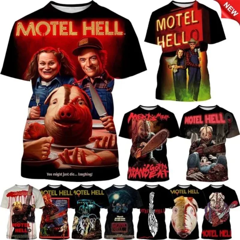 Motel Hell 3D PrintT-shirt Horror Movie T-shirt for Men and Women Round Neck Short-sleeved Casual Cosplay Men's Clothing Top