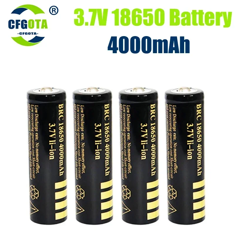 100% New Original 18650 Battery 3.7 V 4000mAh Rechargeable Li-ion Battery for Led Flashlight Batery + USB Charger