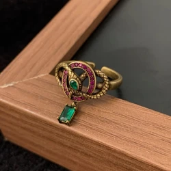 Vintage Creative Charm Set with Zircon Snake-shaped Opening Ring for Women Exquisite Luxury Fashion Party Gift Accessories