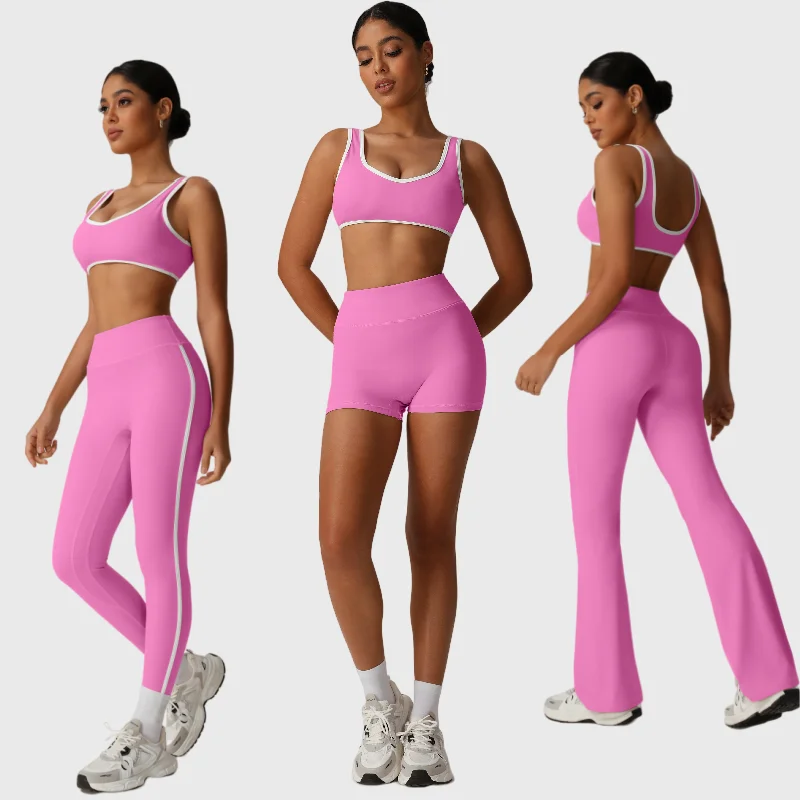 

Yoga Suit Sports Fitness High Waist Hip Lift Slim Contrast Color High Elastic Shorts Sports Bra Workout Clothes Gym Leggings Set
