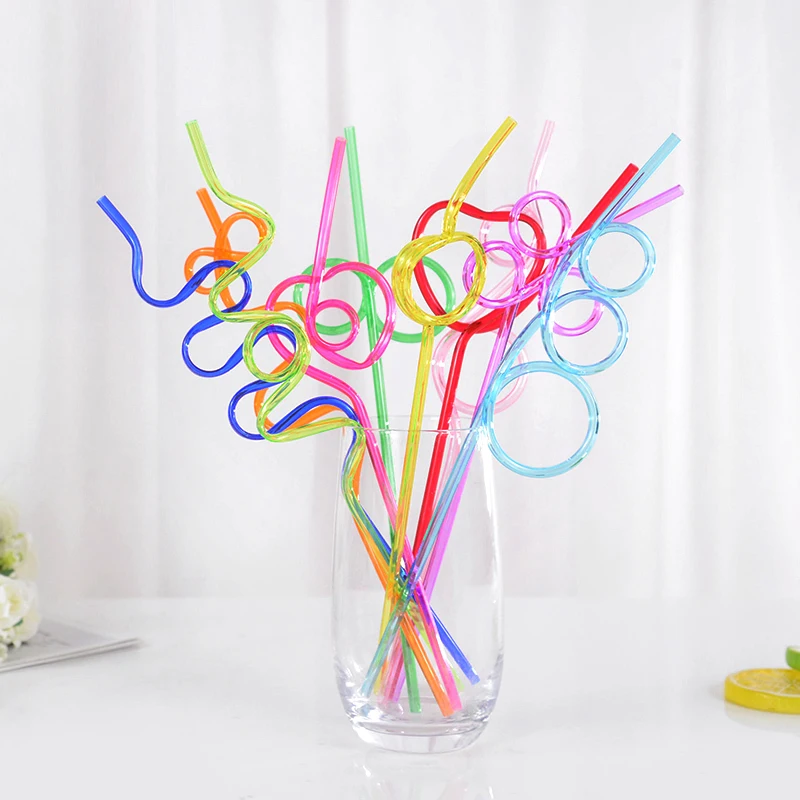 30/10pc Colorful Plastic Drinking Straws Ins Flexible Drinking Tube Kids Birthday Hawaii Party Decoration Bar Drinkware Supplies