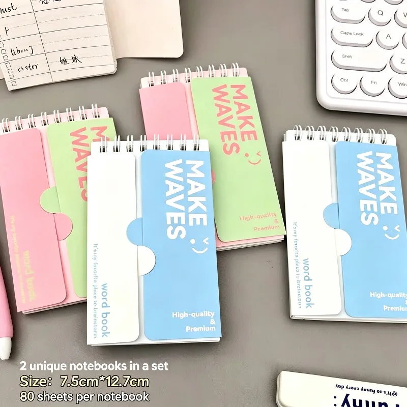 2pc Pocket Vocabulary Notepad,Portable Double Coil Word Notebook Set,80 Sheets Study Notebook for Language Learning Stationery