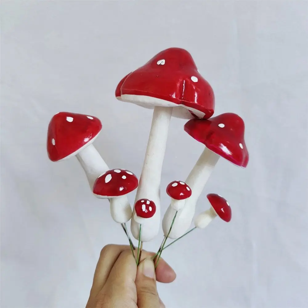 Red Simulated Mushroom Cake Topper Accessories Dessert Decor Foam Cake Insert Set DIY Baking Mushroom Cupcake Flag