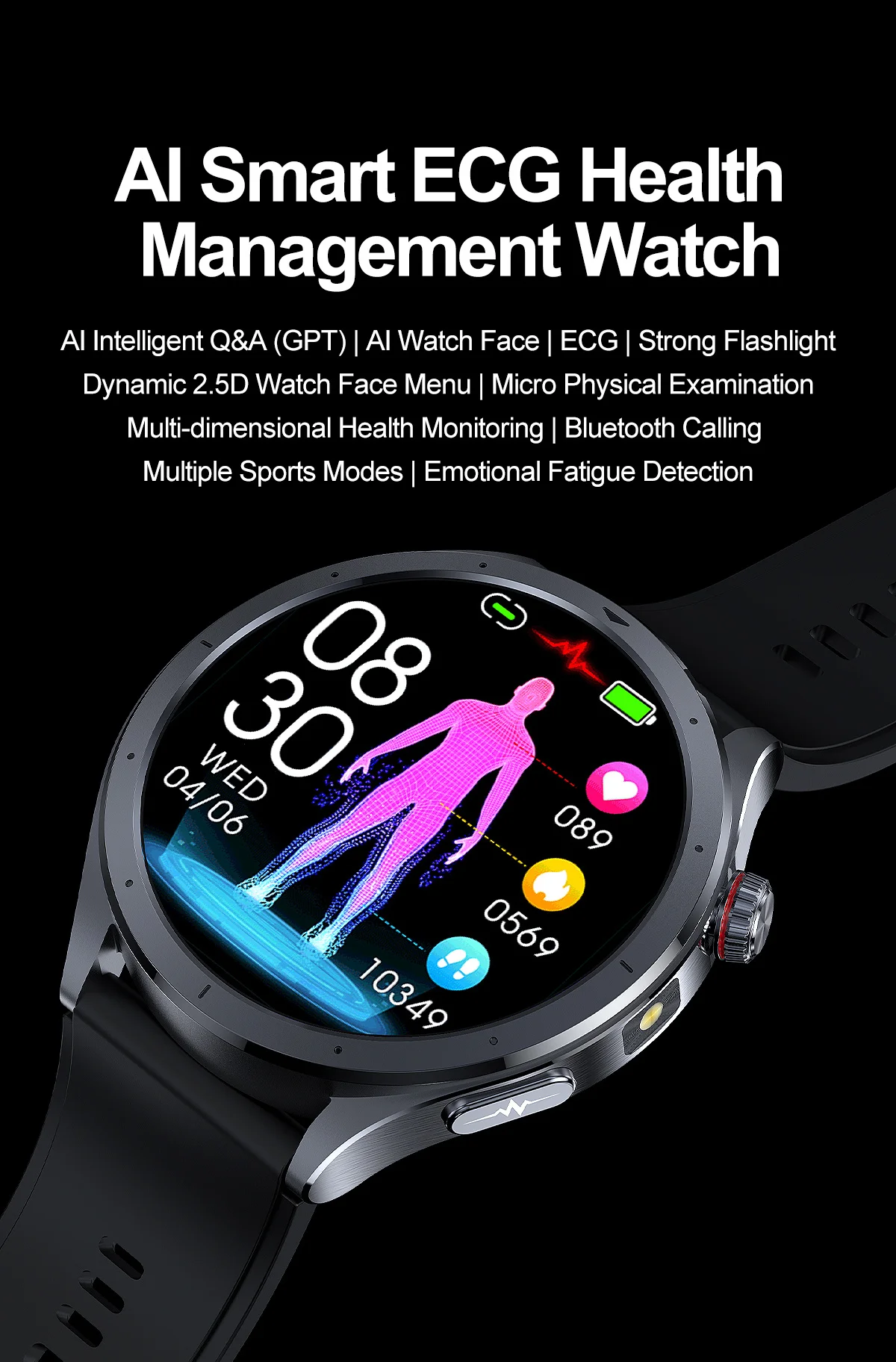 2026 Neue Körperfettanalyse Gesundheits-Smartwatch EKG+PPG Harnsäure Blutdruck Blutsauerstoff Uhr Anruf-Smartwatch für Männer Frauen – Detail 1
