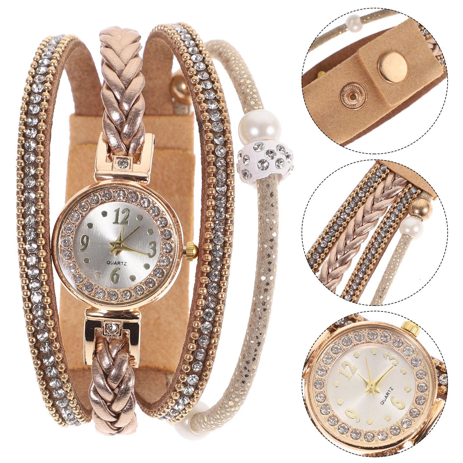 

Модный комплект бриллиантов, женский кварцевый браслет, бежевый плетеный браслет, наручные часы, подарок на день Святого Валентина, Рождество, день рождения