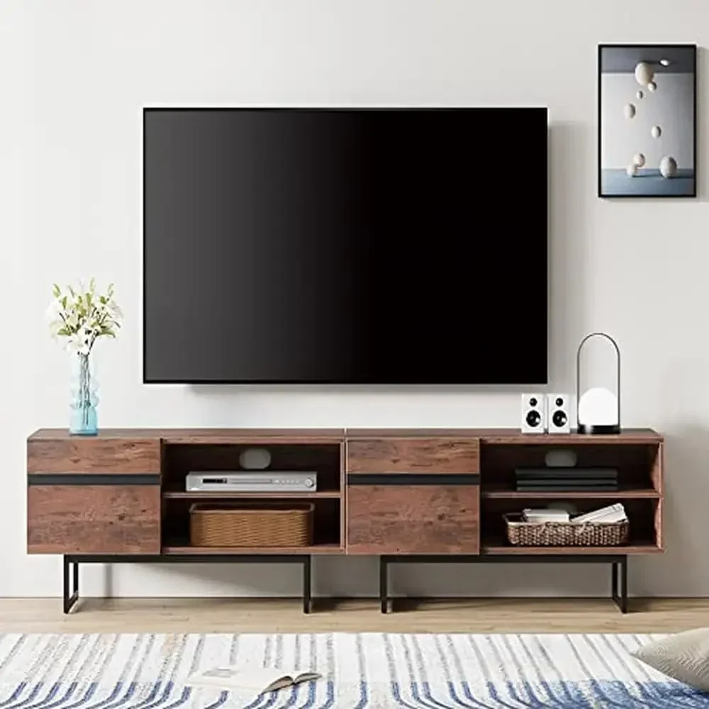 Modern 2 in 1 TV Stand up to 85/90 inch Entertainment Center Console Storage Cabinets Media Living Room Brown Waterproof Wood