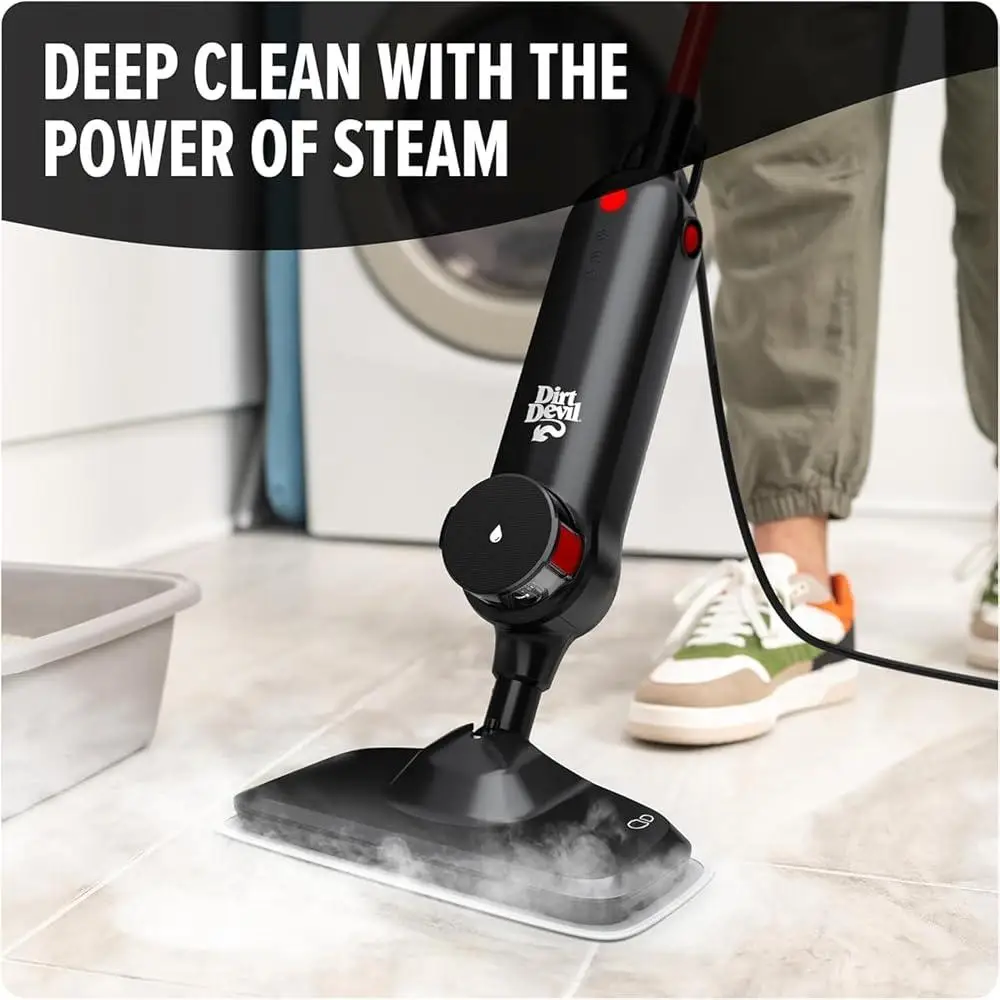 Dirt Devil Steam Mop Sealed Floors 100% Demineralized Water Quick Use Safe Cleaning Streak-Free 180 Degree Swivel Head
