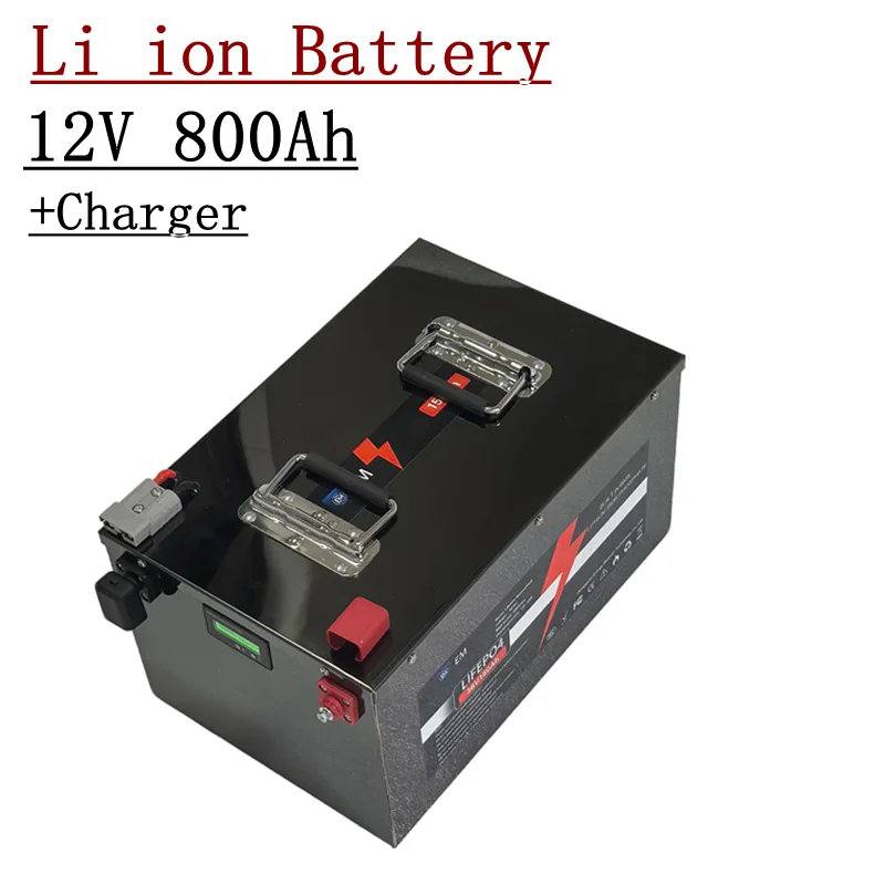 Powerful 12V 800Ah lithium ion battery pack built-in BMS for RV solar system Steamer Machine motorhome UPS +20A charger