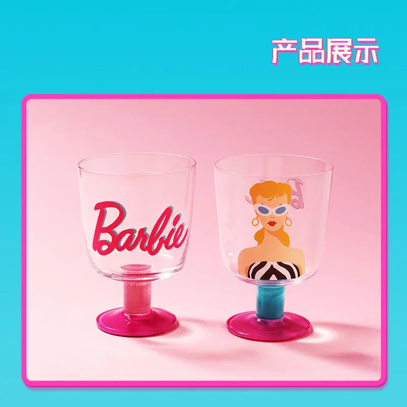 MINISO Barbie Sunshine Shining Series 65th Anime Kawaii Cartoon Pink Girl Heart Glass Goblet Red Wine Cup Home Decoration Gift