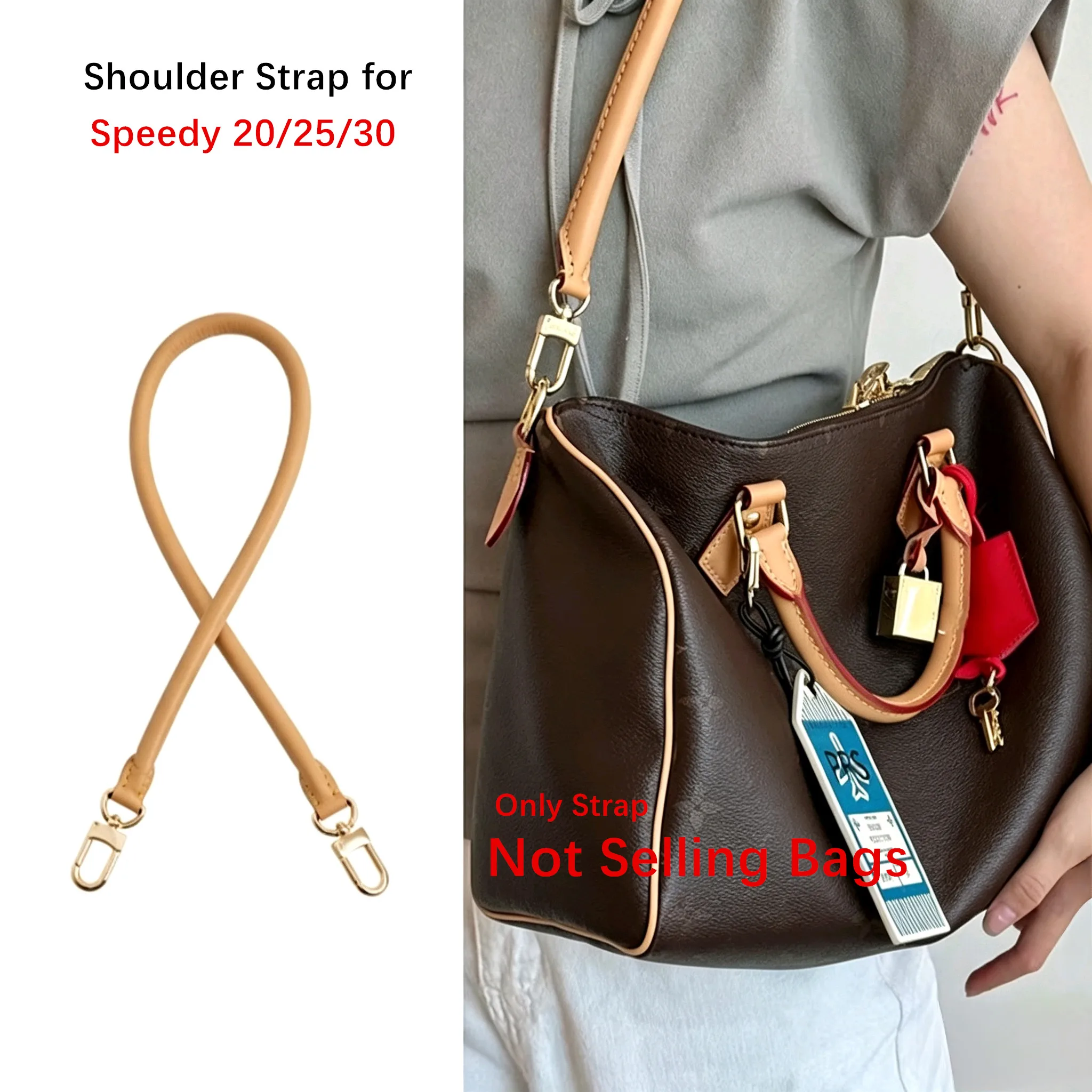 

100% Genuine Vachetta Leather Bag Strap for LV Speedy 20 25 30 Shoulder Straps Long Bags Belts Replacement bag Accessories