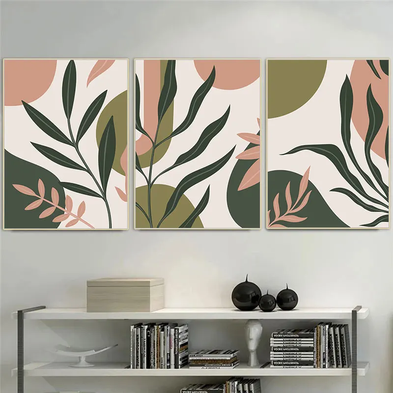 Modern Color Block Simple Leaves Canvas Art Painting Fashion Living Room Wall Decorative Poster Prints Home Decor Picture