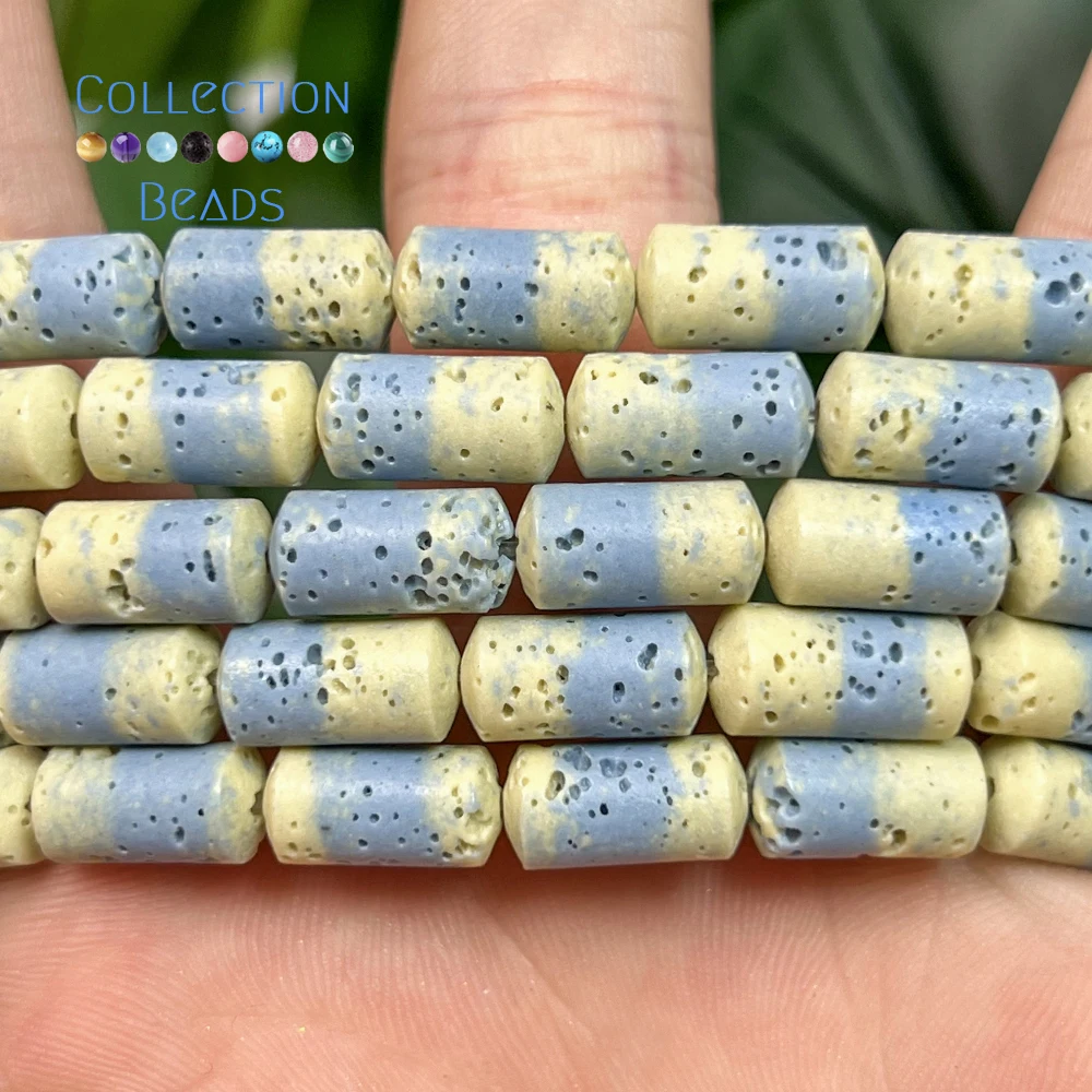 Natural 5x10mm Volcanic Lava Beads Blue and Yellow Cylinder Loose Bead for Jewelry Making DIY Bracelet Accessories