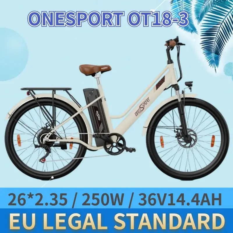 ONESPORT OT18-3 EU Standard Electric Bike 26*2.35 inch Tires 250W Motor Electric City E-Bike 36V 14.4Ah Battery 25km/h