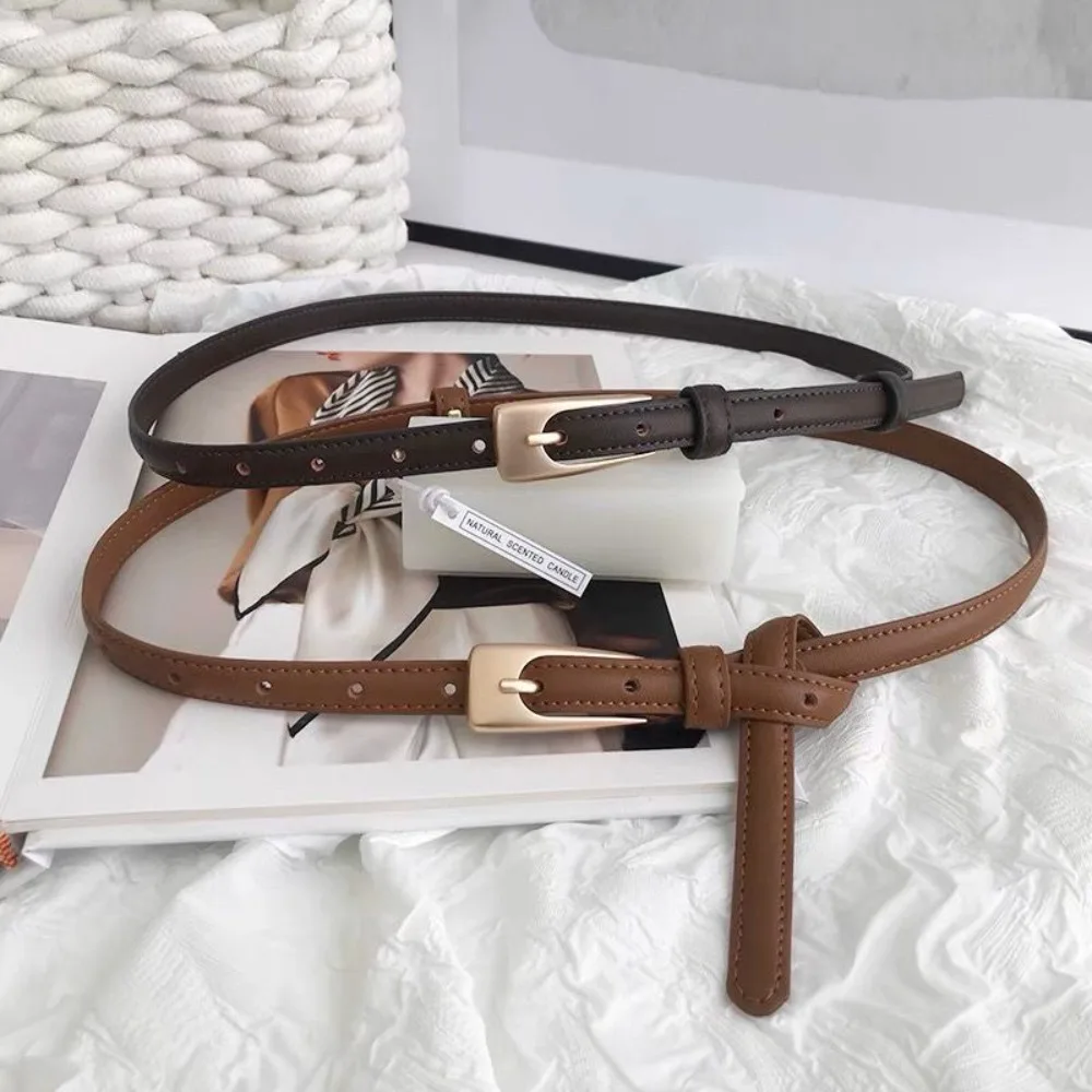 

Retro Fashion Thin Belt Women Square Alloy Buckle Adjustable Waistband Daily Pants Jeans Suit Decoration Simple Belt