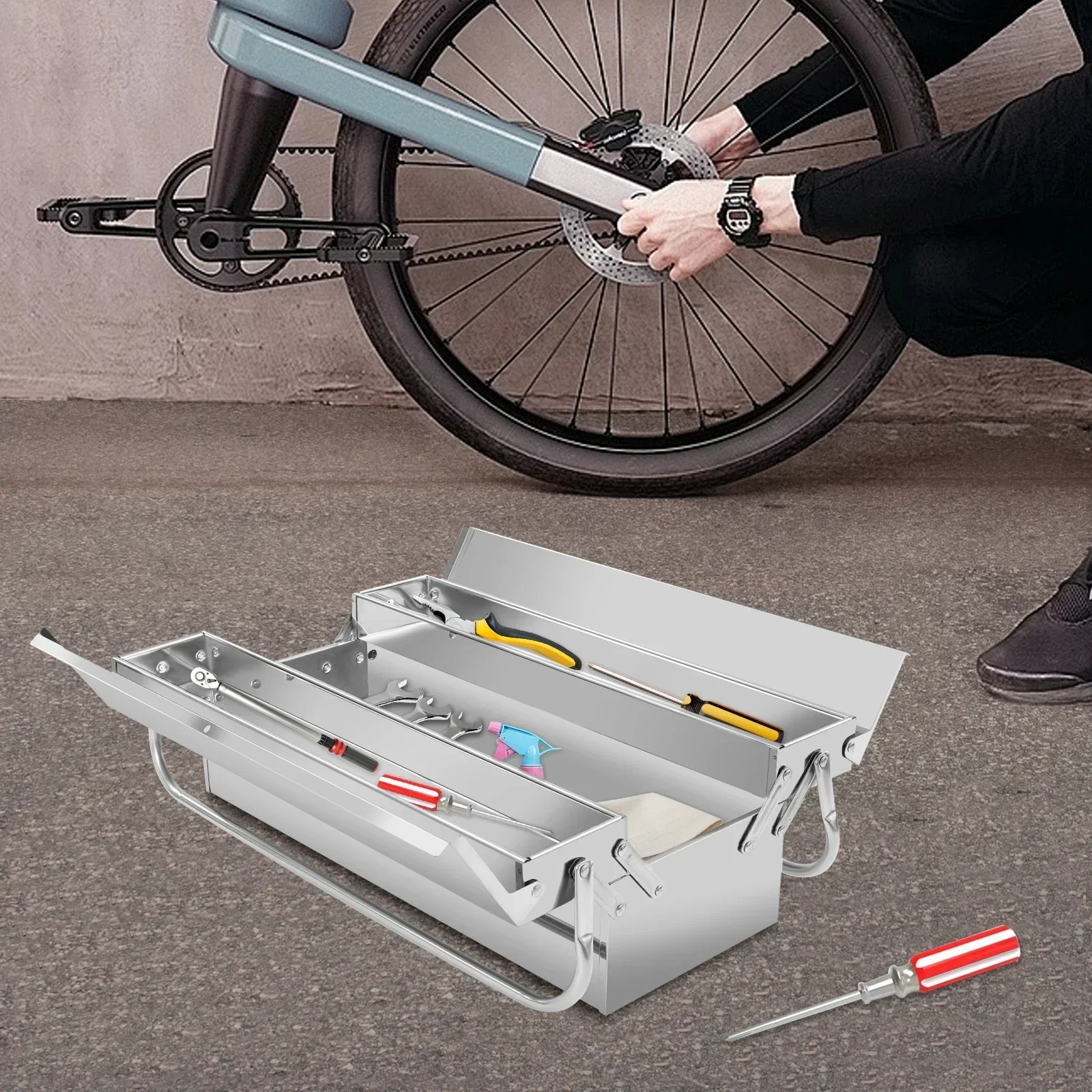 Dual-handle Design Tool Storage Box Folding Tool Box 2-Layer Multi-Function Tool Organizer for Screwdrivers Wrenches ﻿ ﻿