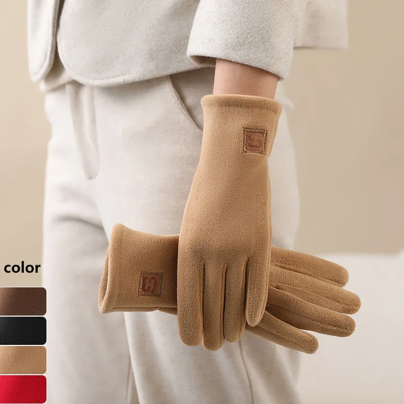 Solides Polarfleece für Damen, Winter, Outdoor, Radfahren, Fahren, Touchscreen, warm halten, Vollfinger-Handschuhe, winddicht, winddicht, kältebeständig