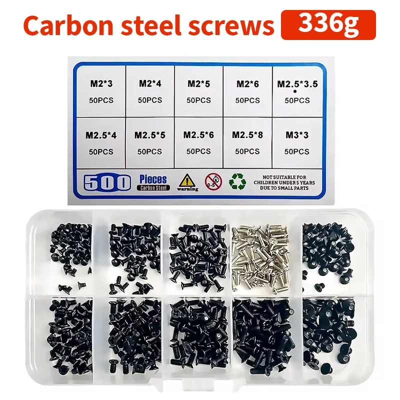 

500pcs/box countersunk flat head phillips small mini screw set M2 M2.5 M3 carbon steel computer notebook laptop screws kit