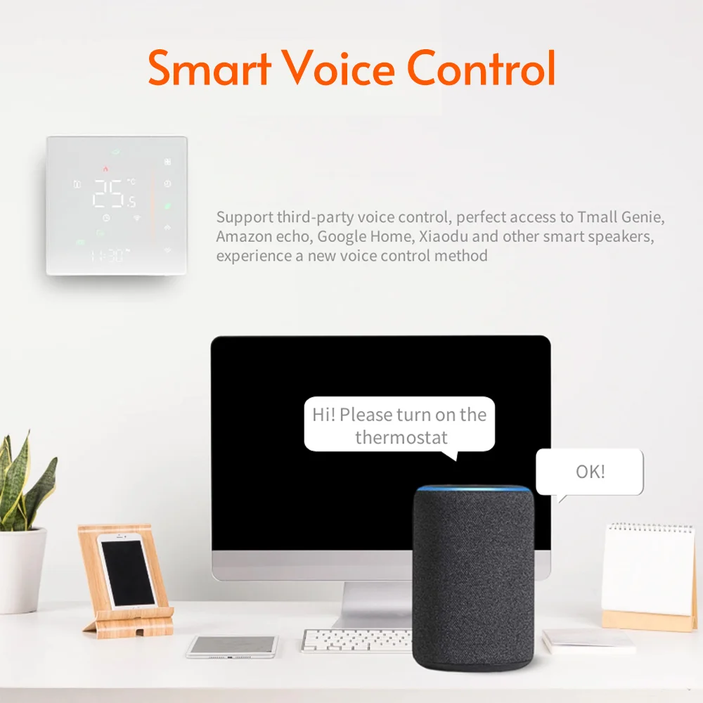 وحدة تحكم في درجة الحرارة بالترموستات الذكية WiFi قابلة للبرمجة أسبوعيًا تدعم التحكم باللمس/تطبيق الهاتف المحمول/التحكم الصوتي