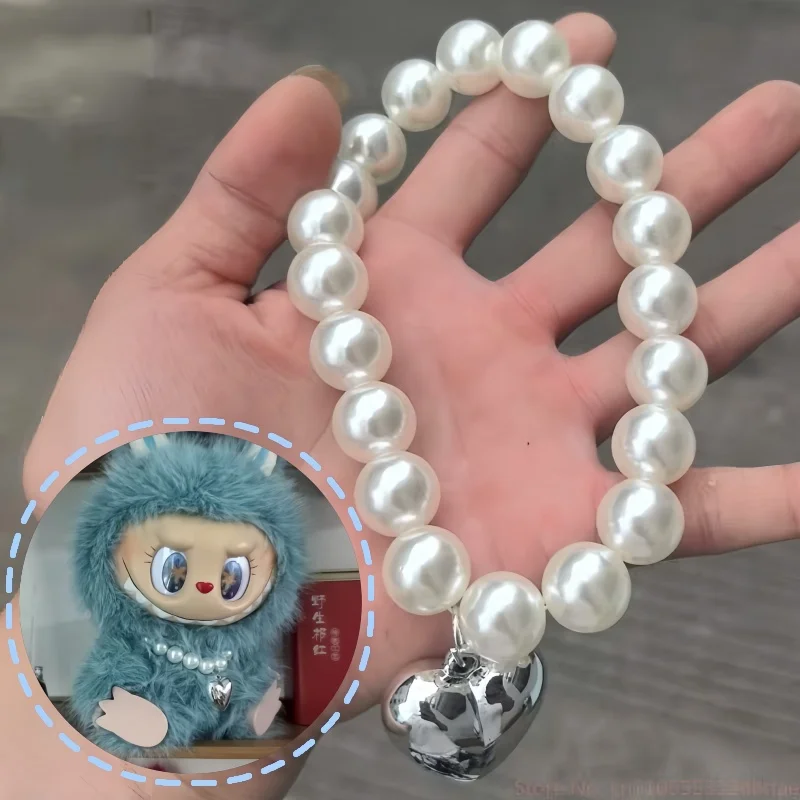 

New Necklace For 38cm Labubu Necklace Zimomo Cartoon Love Pendant Pearl Chain Delicate Aluminum Alloy Decor Fashion Accessories