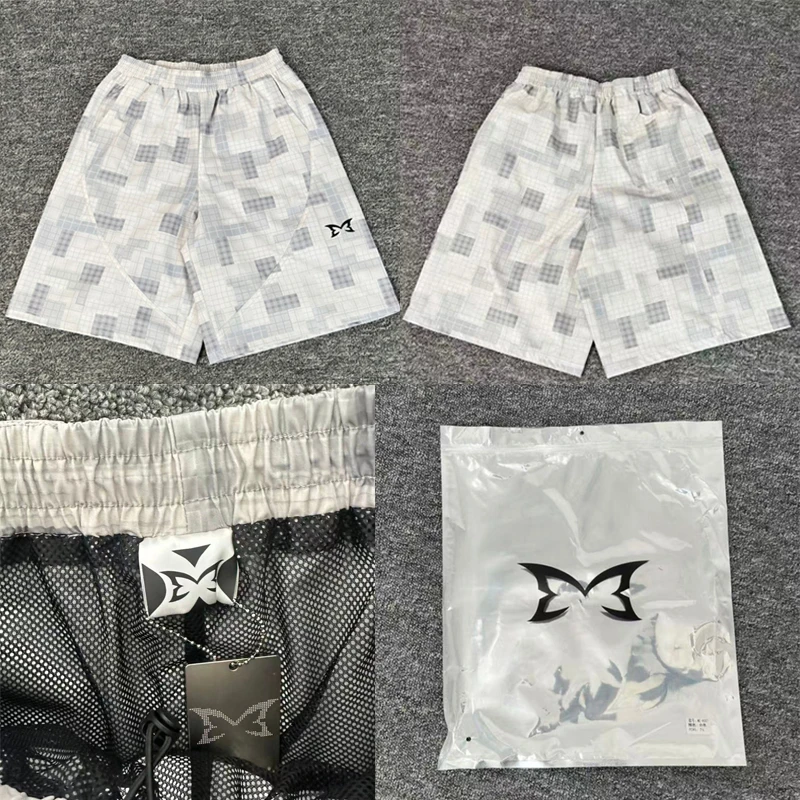 

MERTRA Casual Shorts Simple Fashionable Checked Logo Print Spliced Mesh Fabric Beach Shorts New Style Mertra Sports Shorts