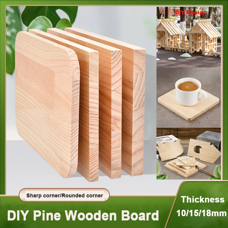 Unfinished Square Pine Wood Blocks Sharp/Rounded Corner Craft Wood Squares for Pyrography Painting Carving DIY Supplies Material