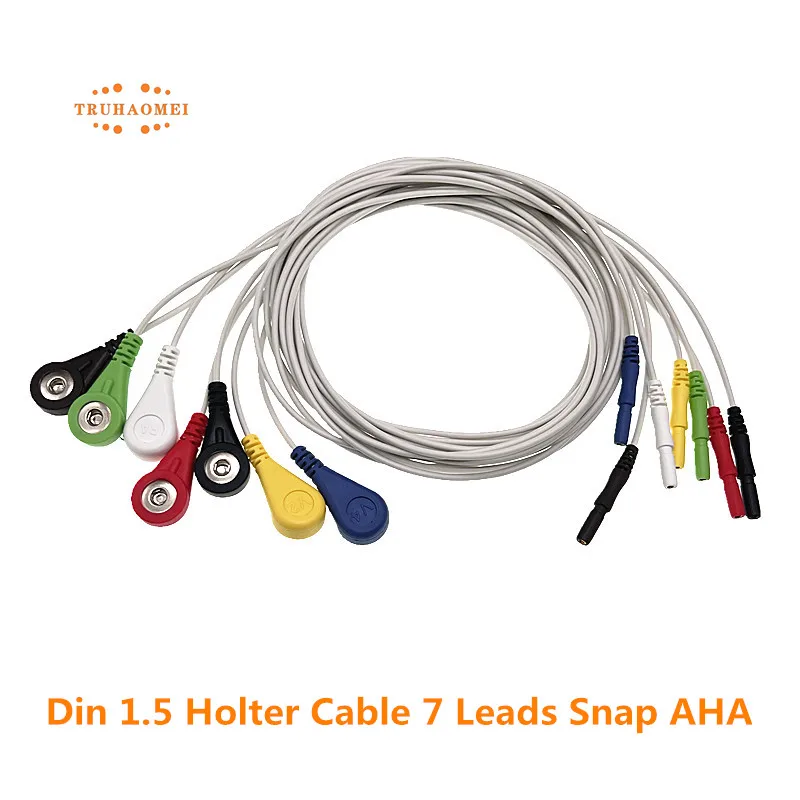 Din 1.5 MM Holter kablo ekg Leadwires 3LD 5LD 7LD 10LD AHA veya Holter kaydedici enstrüman için IEC Snap 4.0