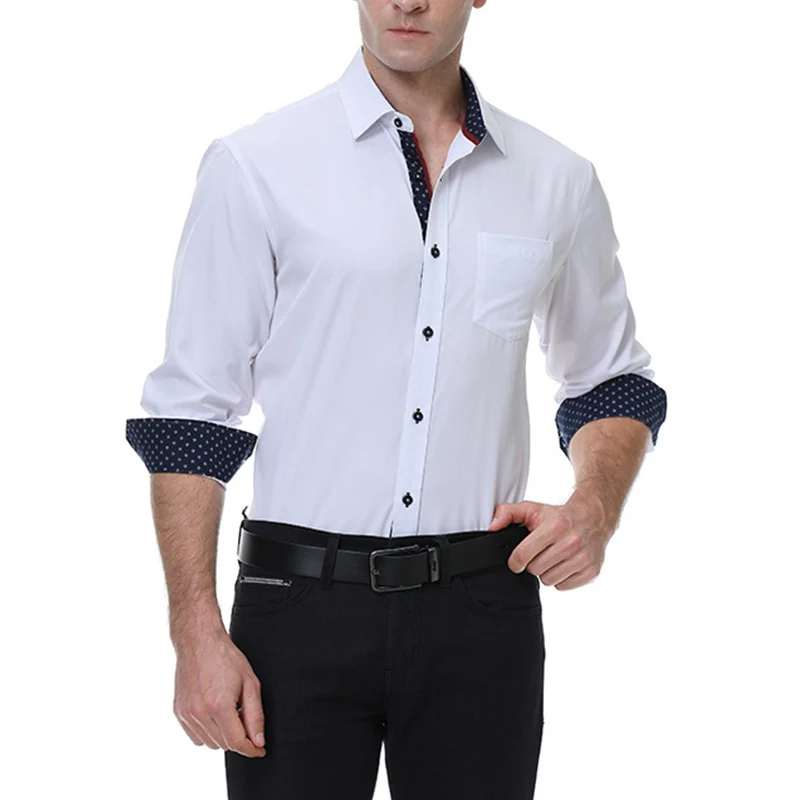 Men's Non Iron Elastic Non Ironing Wrinkle Resistant Shirt Business Collar Social Long Sleeve Shirts And Blouses Top Quality