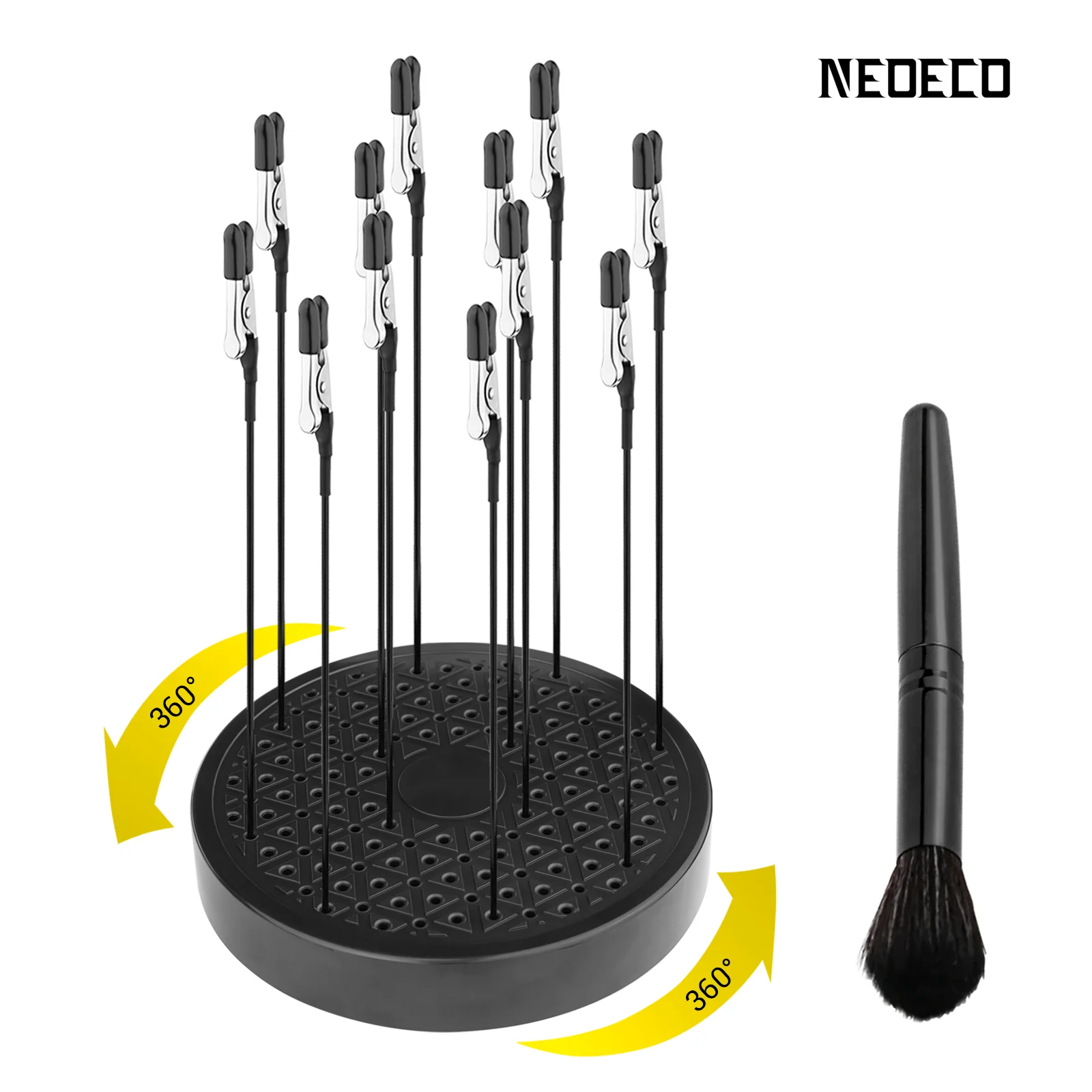 360 Degree Rotation Model Painting Stand Base Holder with 12 Pack Model Painting Alligator Clip Stick Brush for Airbrush Hobby