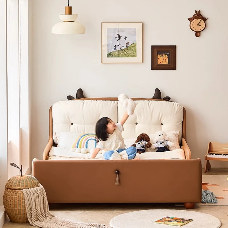 

Mid century cartoon children's bed guardrail Modern wooden cute single bed comfortable design cama solteiro bedroom furniture