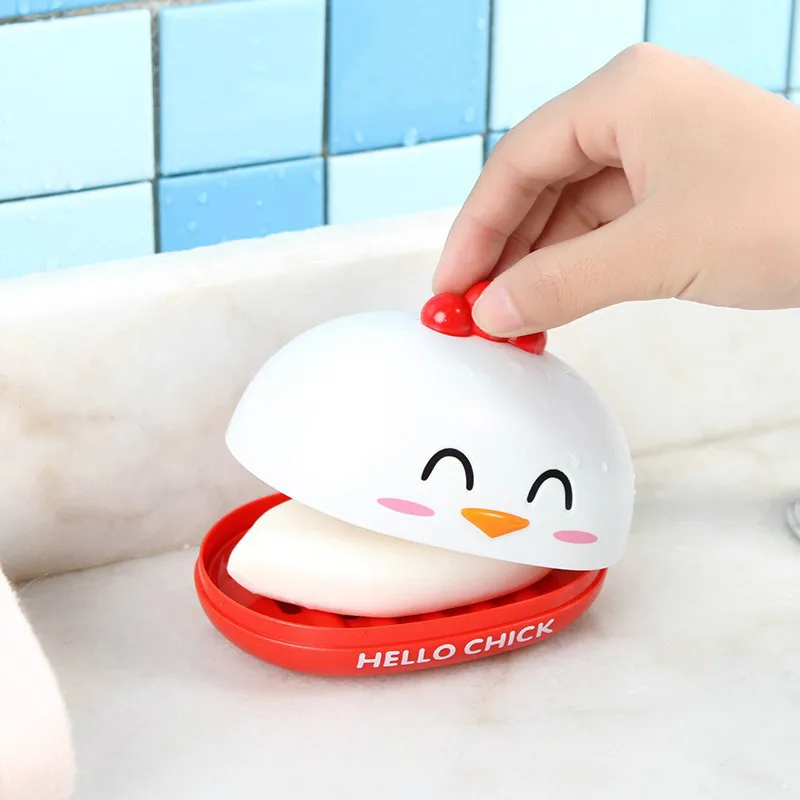 

Cartoon Cute Chicken Shape Soap Box Bathroom With Cover Sealed Waterproof And Dustproof Soap Tray Table Double-layer Drain