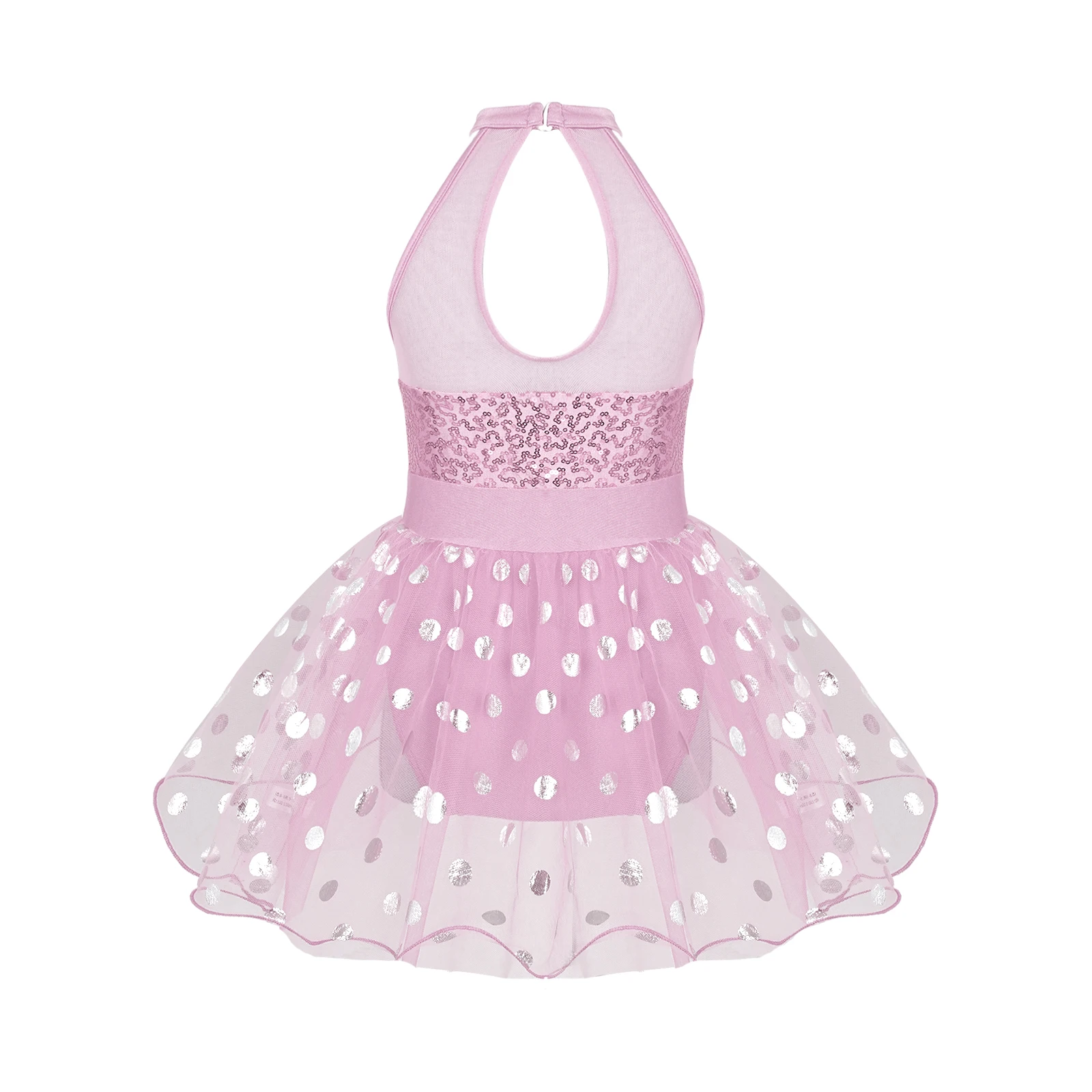 Kids Girls Sequins Ballet Tutu Dress Halter Mesh Tulle Ballerina Leotard Gymnastics Dress Stage Performance Dancing Costumes