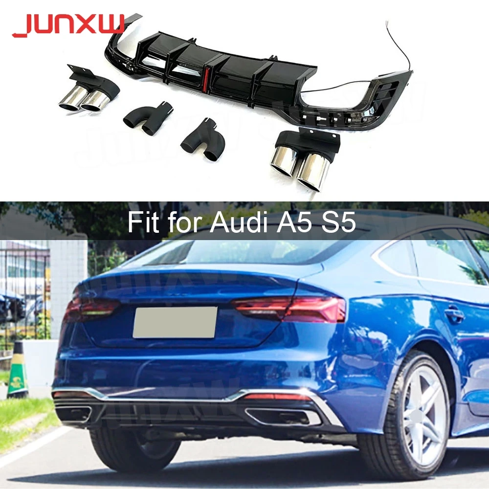 

ABS Rear Bumper Diffuser Spoiler With Exhaust Tips Muffler Pipe for Audi A5 Sline S5 2021-2023 Exterior Parts Body Kits