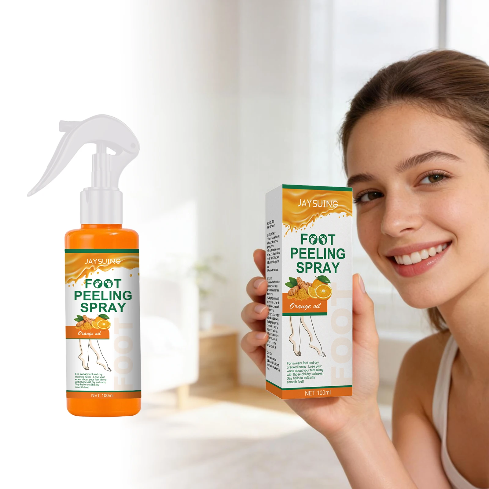 Spray Exfoliante para Pies con Aceite de Naranja, Exfolia la Piel Áspera, Suaviza los Talones, Repara las Grietas Secas, Suaviza la Piel de los Pies