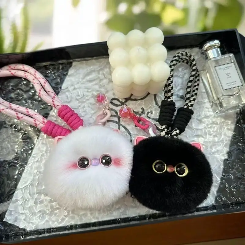 

Брелок для ключей Winsome с плюшевым котом для женщин и молодых девушек; Шикарная сумка с помпоном из искусственного кролика Рекса, подарок для Feline Devotees.