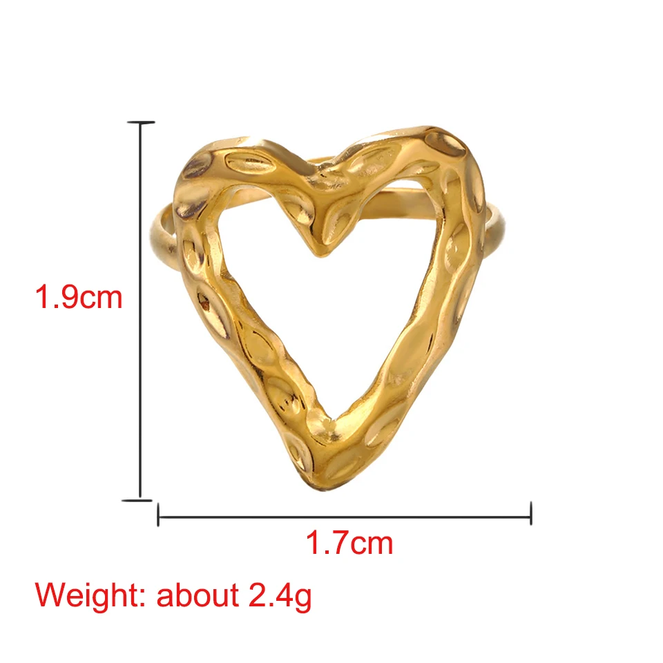 ZAKOL Stainless Steel Irregular Hollow Heart Open Ring for Women Fashion Charm Adjustable Open Ring Party Jewelry image 6