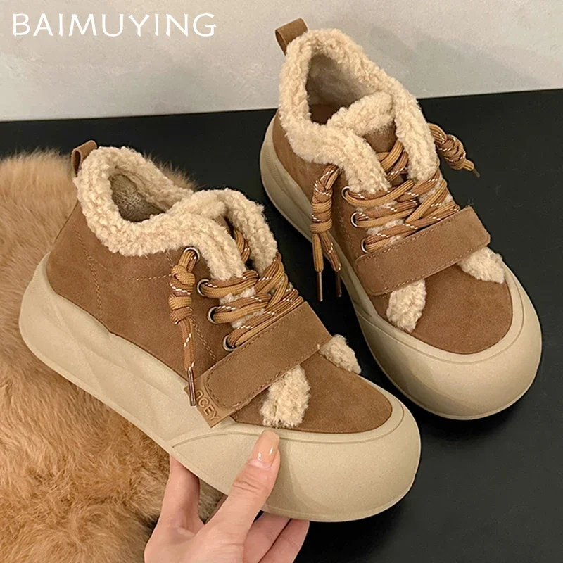 Fur Platform Women Ankle Boots Flats Suede Fashion Casual Shoes Woman 2025 Trend Winter Brand Walking Sport Cozy Mujer Zapatos