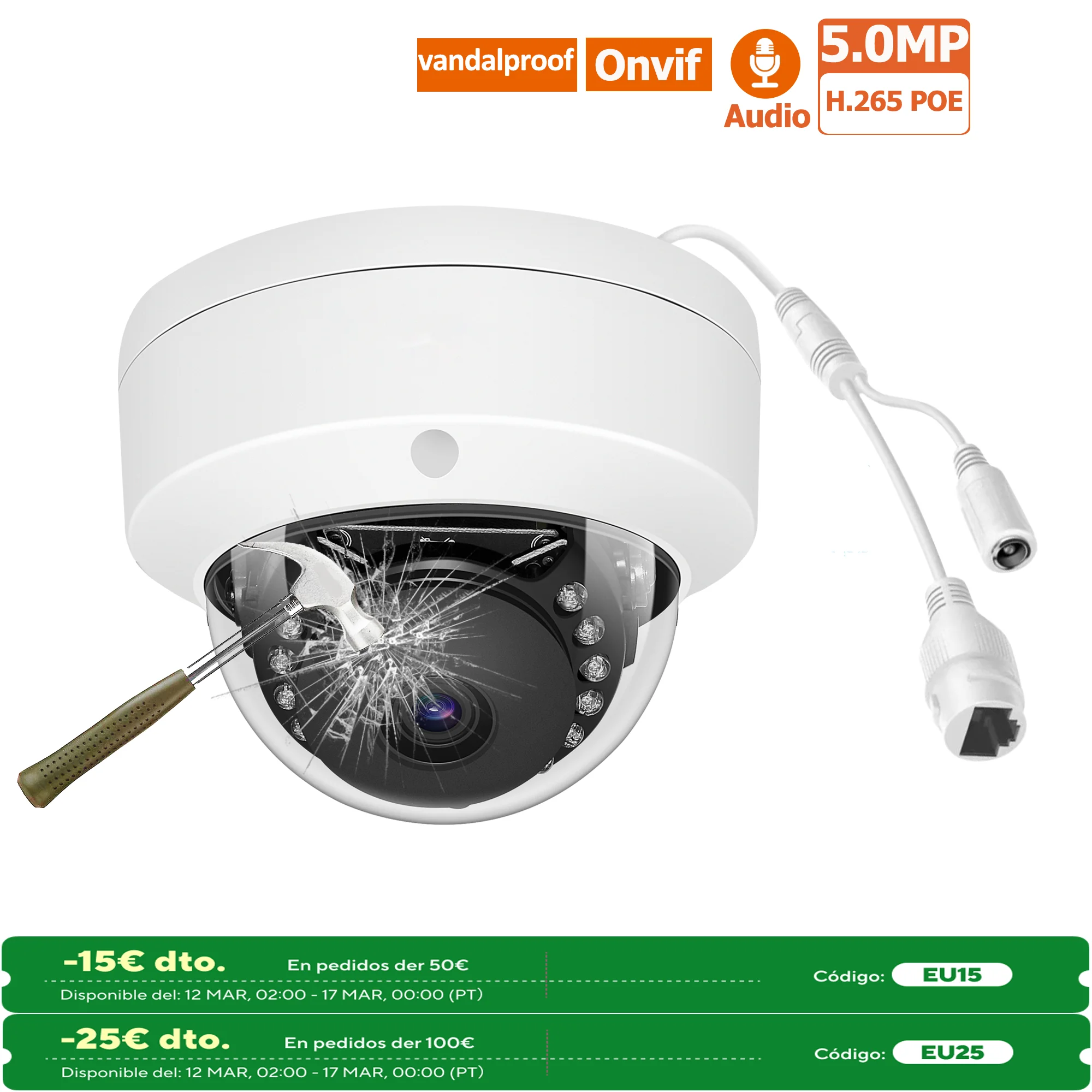 5MP Metal Dome POE IP ONVIF H.265 Audio CCTV Camera 3mp FaceDetection Vandalproof IP66 Outdoor Home Security Video System XMEYE